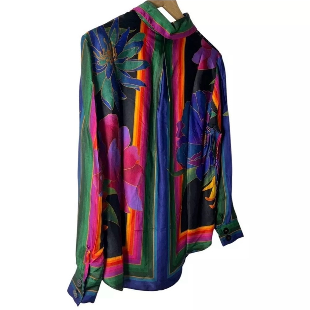 Farm Rio NWT Size Various Pretty Flower Season Colorful Long Sleeve Scarf Shirt - Picture 6 of 12